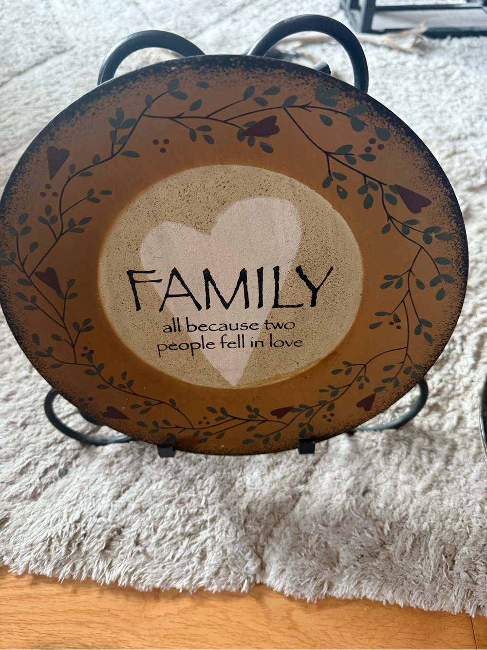 Family Heart Decorative Plate - Rustic Brown